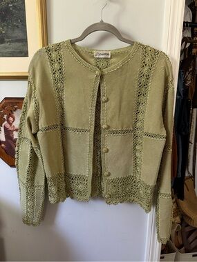 Gantos Olive Green Crochet Panel Suede Jacket Vintage